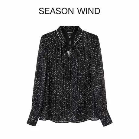 季候风2025春季新款波点蝴蝶结衬衫女职业装长袖网纱洋气小衫商品大图