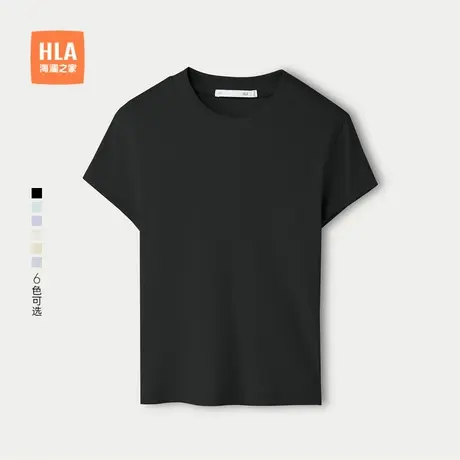 HLA/海澜之家休闲时尚黑色圆领直筒短袖T恤25春夏新弹力上衣女装图片