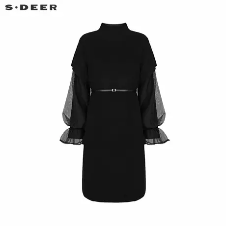 sdeer圣迪奥女装圆领网纱收腰针织连衣裙套装S223Z1470商品大图