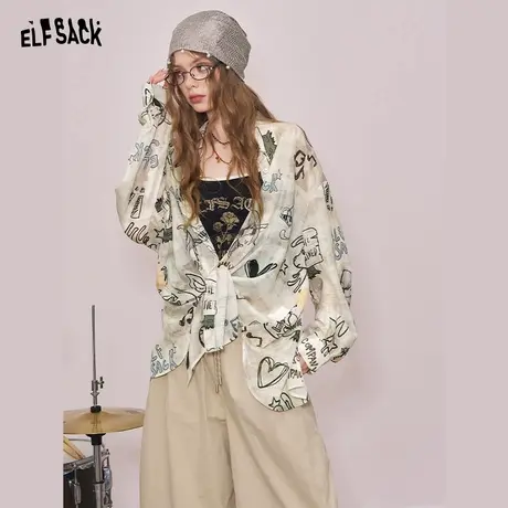 妖精的口袋原创满印宽松蕾丝衫女2025年夏季新款休闲通勤空调衫商品大图