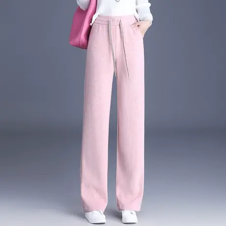 松紧腰加绒直筒裤女秋冬季2023新款宽松休闲裤高腰阔腿裤时尚长裤图片