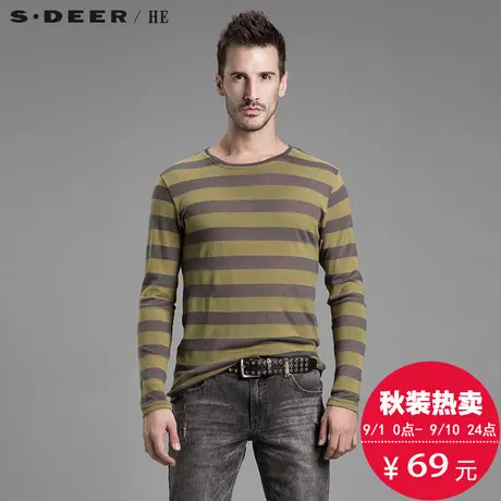 sdeerhe圣迪奥男装2017秋装简约条纹休闲宽松长袖T恤H14170295图片