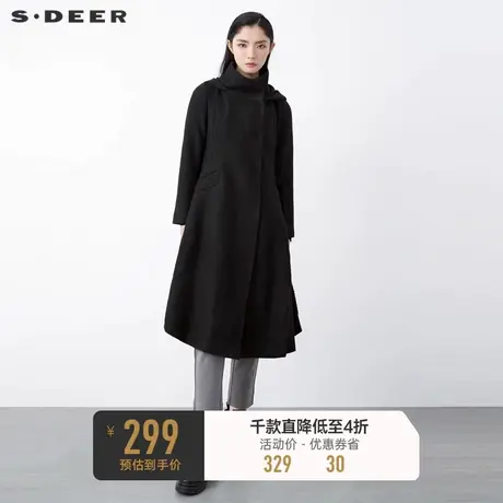sdeer圣迪奥女装时尚高领连帽拼接中长款毛呢大衣S20481832图片