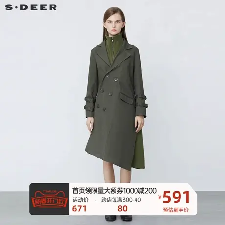 sdeer圣迪奥女装个性不规则针织假两件拼接长款独特风衣S21481855图片