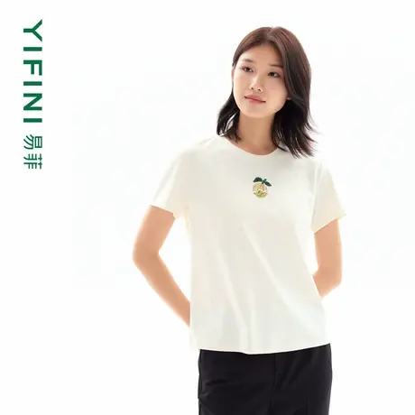 [专柜同款]Yifini/易菲手工钉缝宽松百搭短款休闲T恤女夏季新款图片