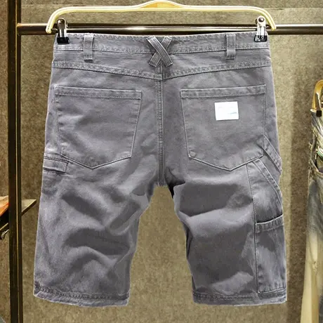 夏季薄款纯棉工装短裤男士休闲裤多口袋宽松灰色百搭五分中裤外穿图片