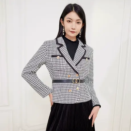 希区瑞普小香风女秋新品西装领腰带短外套商品大图