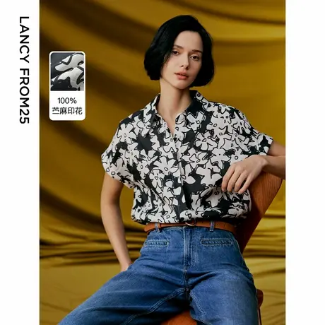 朗姿法式复古夏季薄衬衣2024年新款气质高级感港风短袖衬衫上衣女图片