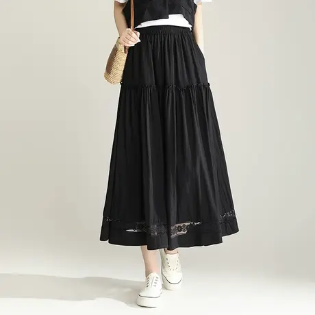 优雅高腰A字半身裙女春夏2025新款松紧腰遮胯显瘦大摆中长款伞裙商品大图