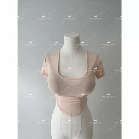 现货 东大门 方领微透短袖T恤性感收腰T恤图片