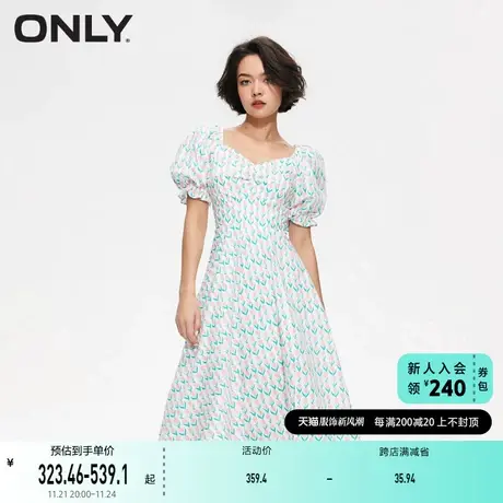 ONLY2023秋季新款时尚气质满印A字方领泡泡袖连衣裙女图片