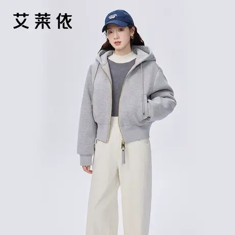 艾莱依卫衣式羽绒服女冬季2023新款短款时尚休闲鸭绒连帽韩版外套商品大图