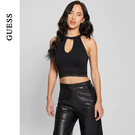 GUESS女士蕾丝修身镂空性感挂脖针织衫-W4GZ24Z2ZN0商品大图