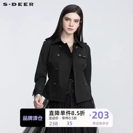 sdeer圣迪奥女装时尚翻领收腰拼接短款外套S21182215🐱商品大图