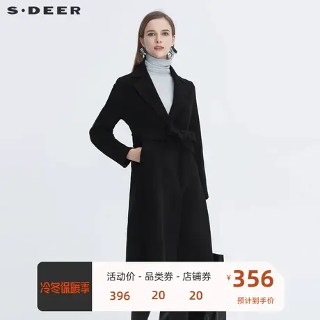 sdeer圣迪奥休闲翻领收腰中长款毛呢大衣风衣外套女秋S20481827🧗商品大图