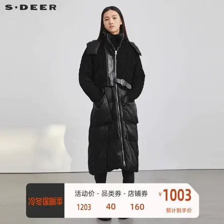 sdeer圣迪奥女装连帽钩花针织拼接长款羽绒服S21482493📼商品大图