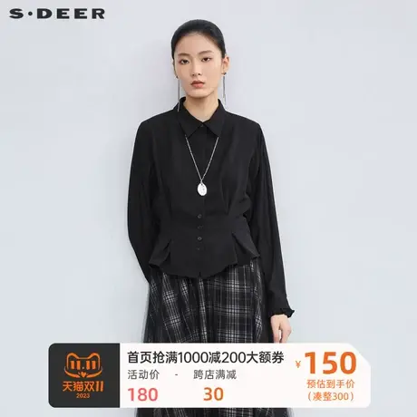 sdeer圣迪奥女装休闲翻领抽褶雪纺长袖衬衫S223Z0569🉑商品大图