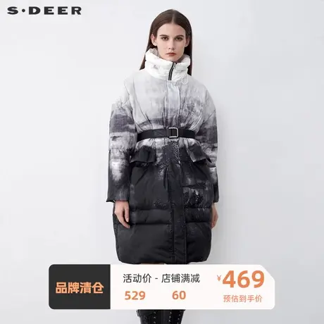 sdeer圣迪奥女装时尚高领撞色印花收腰长款羽绒服S21482433🎒商品大图