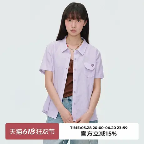 omont蛋挞家亚麻棉混纺轻薄短袖衬衫2025夏小众通勤宽松休闲上衣商品大图