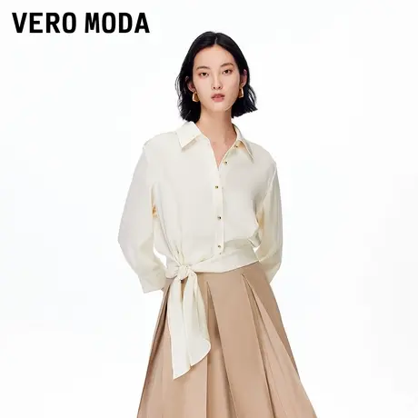 Vero Moda衬衫2025秋季新款尖领底摆系带垂感七分袖上衣325331003图片