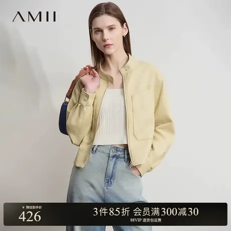 Amii【酷飒机车风】2025春款复古帅气简约夹克廓形PU皮衣外套女图片