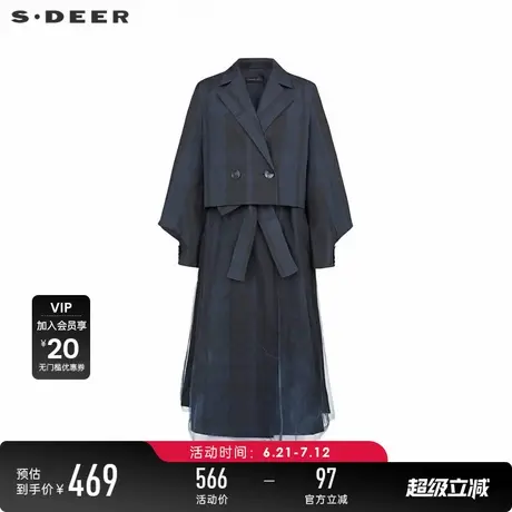sdeer圣迪奥女装格纹网纱收腰西装外套连衣裙套装S233Z1420商品大图