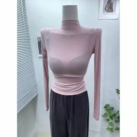 现货~气质显身材半高领打底衫上衣女修身弹力纯色内搭长袖T恤秋冬图片
