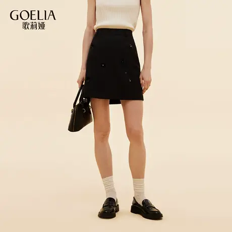 歌莉娅秋季新品精纺羊毛钉珠短裙（有打底裤）1E8L2A300商品大图