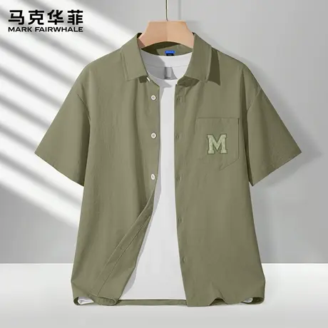 马克华菲男士休闲衬衫外套2025新款潮流印花半袖男款冰丝短袖男X商品大图