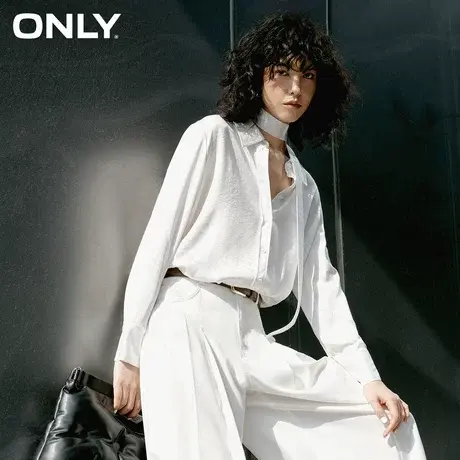 ONLY奥莱夏季设计感百搭绑带字母印花拼接衬衫女商品大图