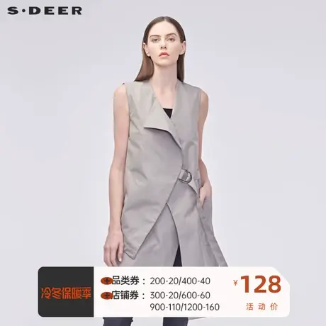 sdeer圣迪奥休闲不规则裁剪女春秋收腰设计无袖西装马甲S19181602图片