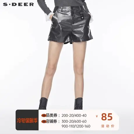 sdeer女装格纹插袋字母贴布圆环镂空热裤靴裤冬季穿搭S19480911图片