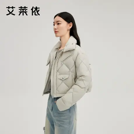 艾莱依鸭绒羽绒服女款刺绣新款夹克围脖领型保暖时尚短款休闲外套商品大图