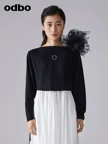 odbo/欧迪比欧原创艺术设计高端精致上衣女个性百搭网纱简约长袖商品大图