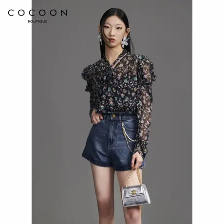 100%桑蚕丝 可可尼COCOON商场同款时尚上衣2024秋冬新款女雪纺衫图片