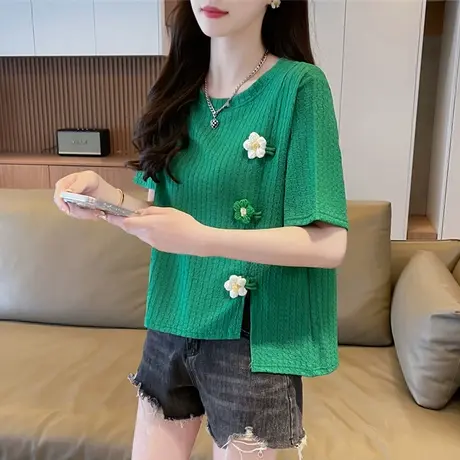 不规则开叉短袖t恤女2025新款夏季韩版宽松设计感小众减龄上衣服图片