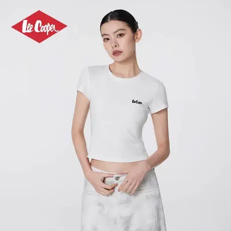 Lee Cooper夏季正肩圆领短袖凉感t恤女2025辣妹修身显瘦短款上衣商品大图
