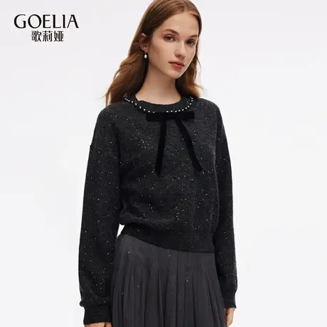 歌莉娅秋季新品珠片纱套头上衣（配蝴蝶结）1E9R5J220商品大图