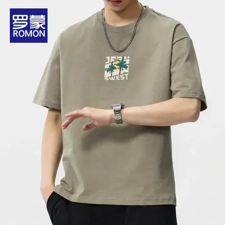 罗蒙短袖T恤男夏季薄款2025新款圆领印花潮牌纯色上衣体恤衫男装图片