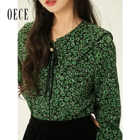 Oece设计感甜美衬衫春秋季新款女装复古时尚休闲碎花衬衣上衣商品大图