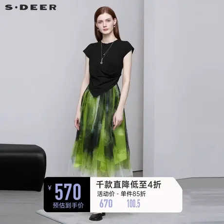 sdeer圣迪奥小众设计高级感长裙女圆领晕染网纱连衣裙S222Z12C7🦂商品大图