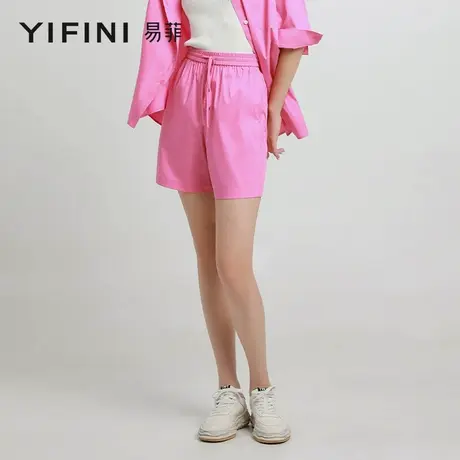 [专柜同款]Yifini/易菲宽松直筒高腰通勤显瘦短裤女夏装新款商品大图