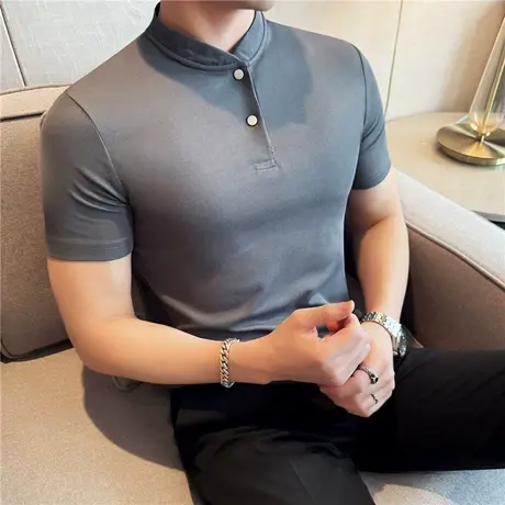 新中式立领POLO衫男短袖夏季薄款冰丝基础款百搭半袖T恤简约国风商品大图