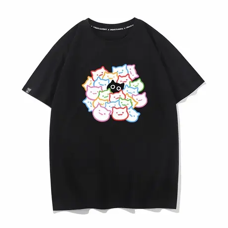 秀洛一群猫脸猫猫头夏季新款短袖T恤纯棉宽松打底衫半袖衣服体恤商品大图