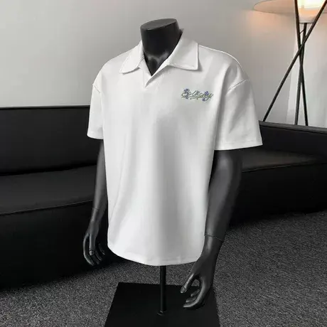 重磅曼巴棉刺绣短袖POLO衫男士健身运动跑步五分袖休闲宽松潮中袖商品大图