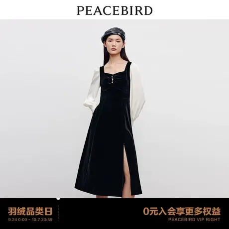 【商场同款】太平鸟女装2023年秋季新款撞色丝绒连衣裙A1FAD3501商品大图