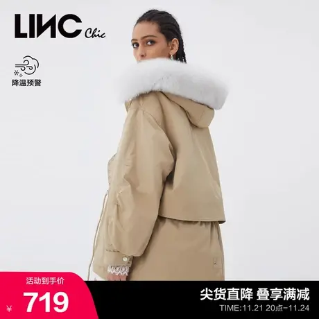 LINCCHIC金羽杰羽绒服女毛领短款派克羽绒服女冬季外套Y21602268商品大图