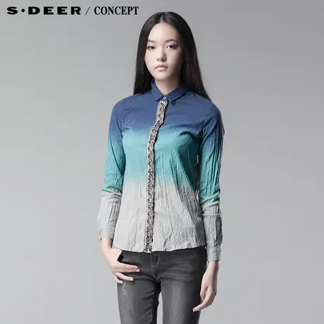 sdeer圣迪奥2014春装新款正品女装晕染渐变长袖衬衫衬衣3380563图片