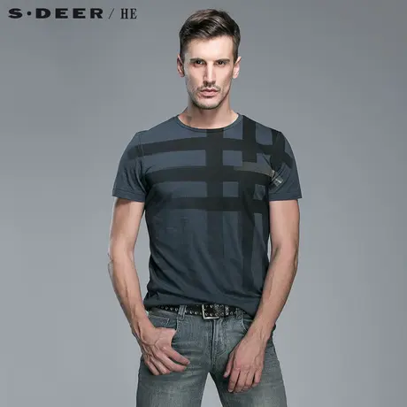 S.Deer/He【上新】 圣迪奥休闲几何印花男士短袖T恤H14270112图片