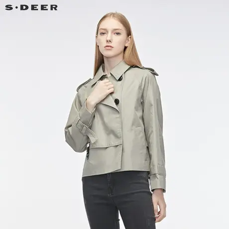 sdeer圣迪奥女 休闲字母贴布创意搭片层次下摆翻领外套S19382203图片